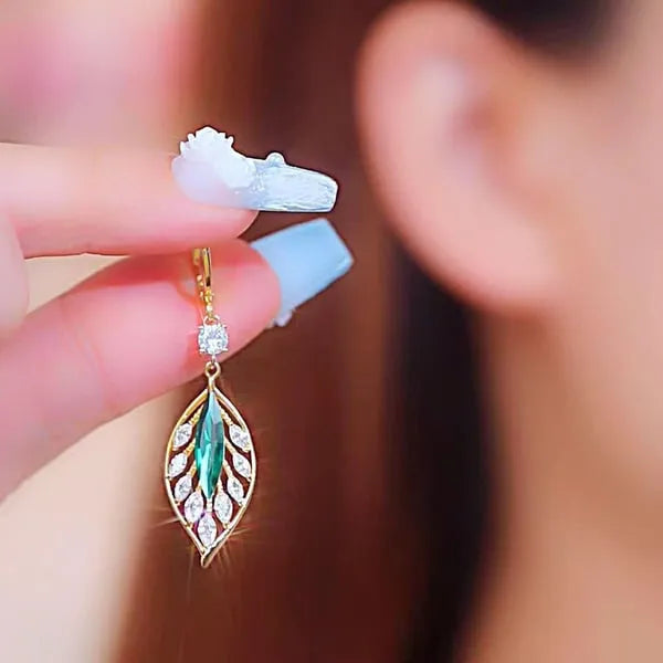 Green Gemstone Leaf Earrings Novaryss 05