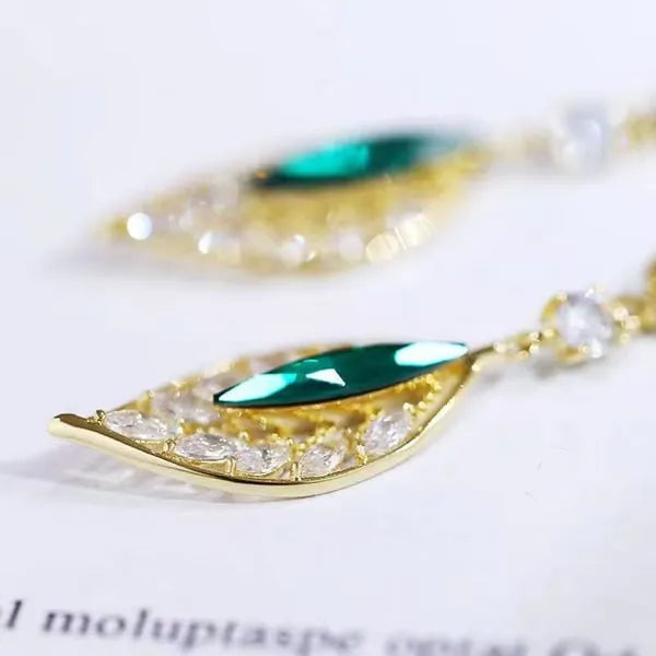 Green Gemstone Leaf Earrings Novaryss 08