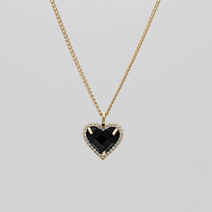 Onyx Heart Necklace & Earrings Gift Set