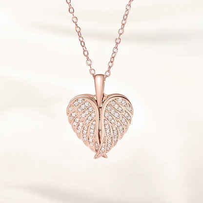 Angel Wing Heart Photo Locket Necklace