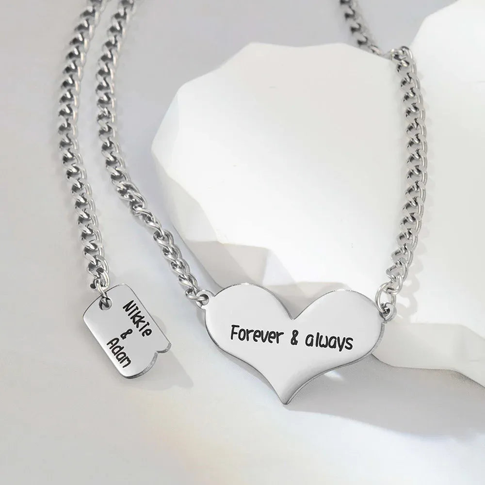 Custom Heart Shaped Square-Card Couples Necklace