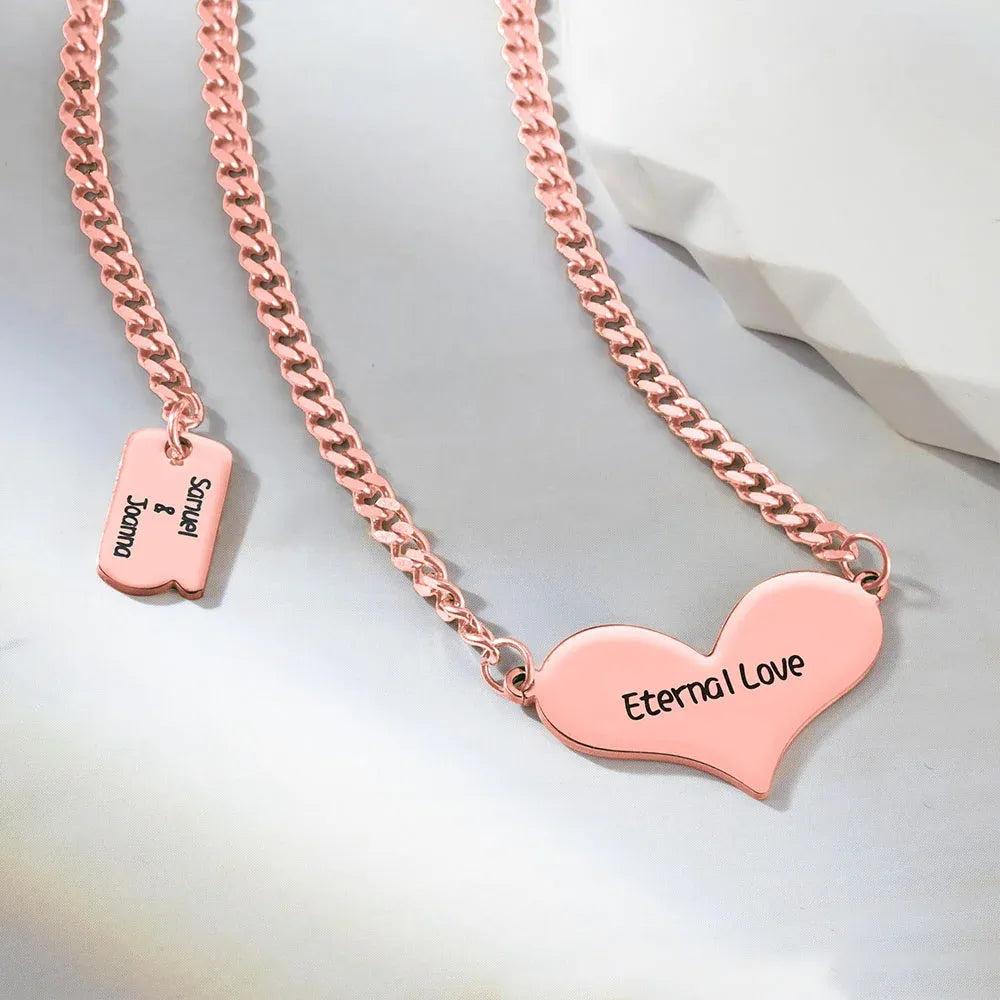 Custom Heart Shaped Square-Card Couples Necklace