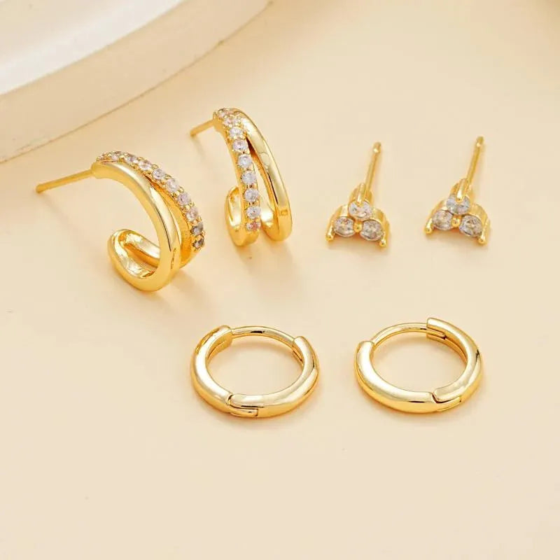 Dainty Silver Crystal Earring Set – Aurora Edition