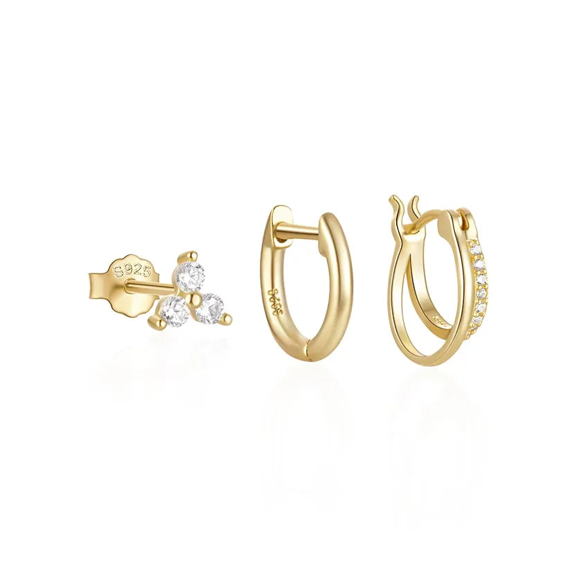 Dainty Silver Crystal Earring Set – Aurora Edition