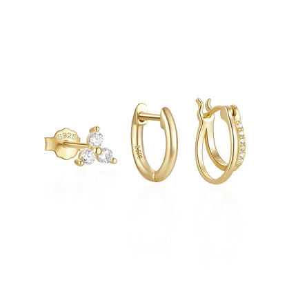 Dainty Silver Crystal Earring Set – Aurora Edition