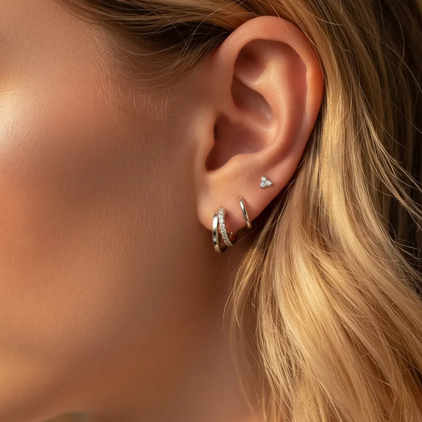 Dainty Silver Crystal Earring Set – Aurora Edition