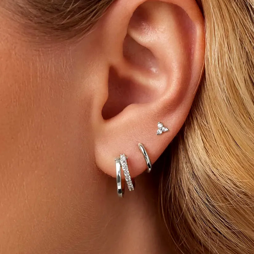 Dainty Silver Crystal Earring Set – Aurora Edition