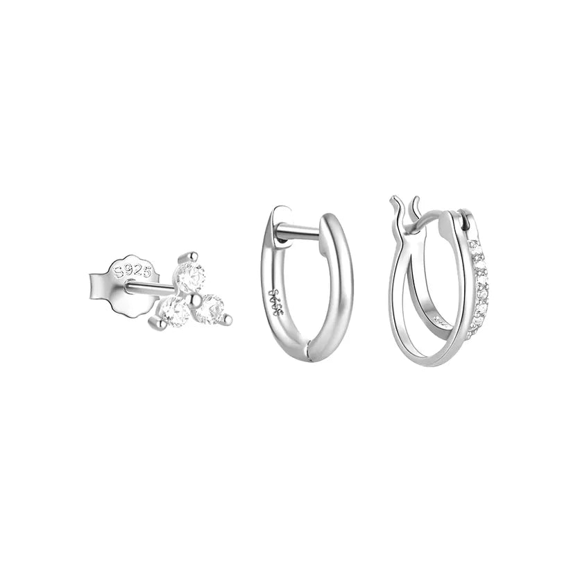 Dainty Silver Crystal Earring Set – Aurora Edition