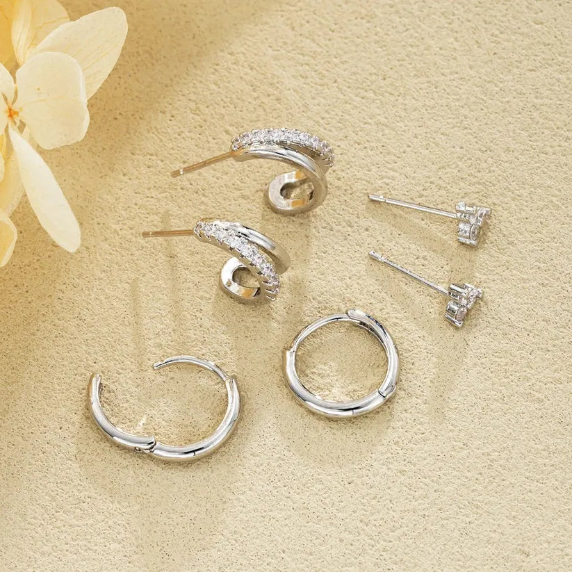 Dainty Silver Crystal Earring Set – Aurora Edition