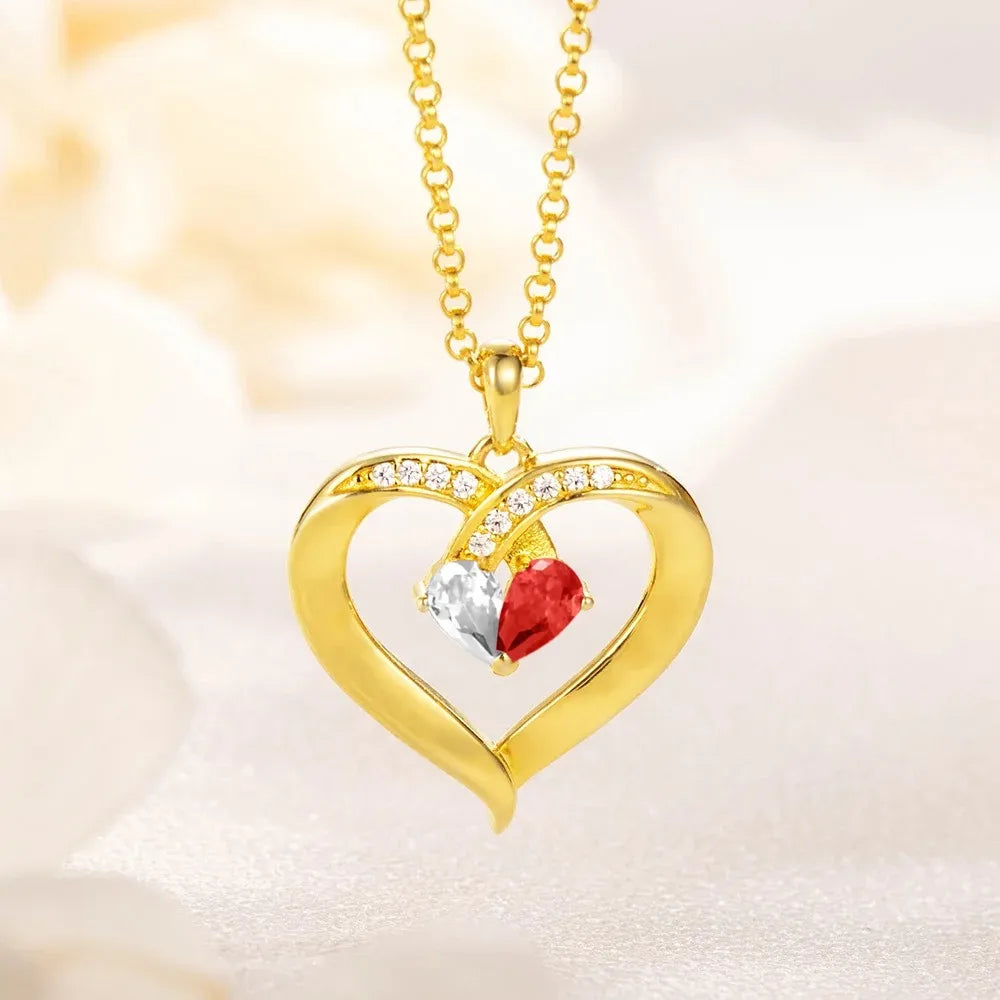Dual Birthstone Heart Necklace