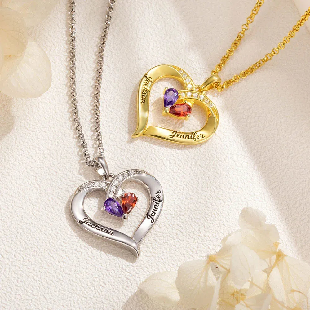 Dual Birthstone Heart Necklace