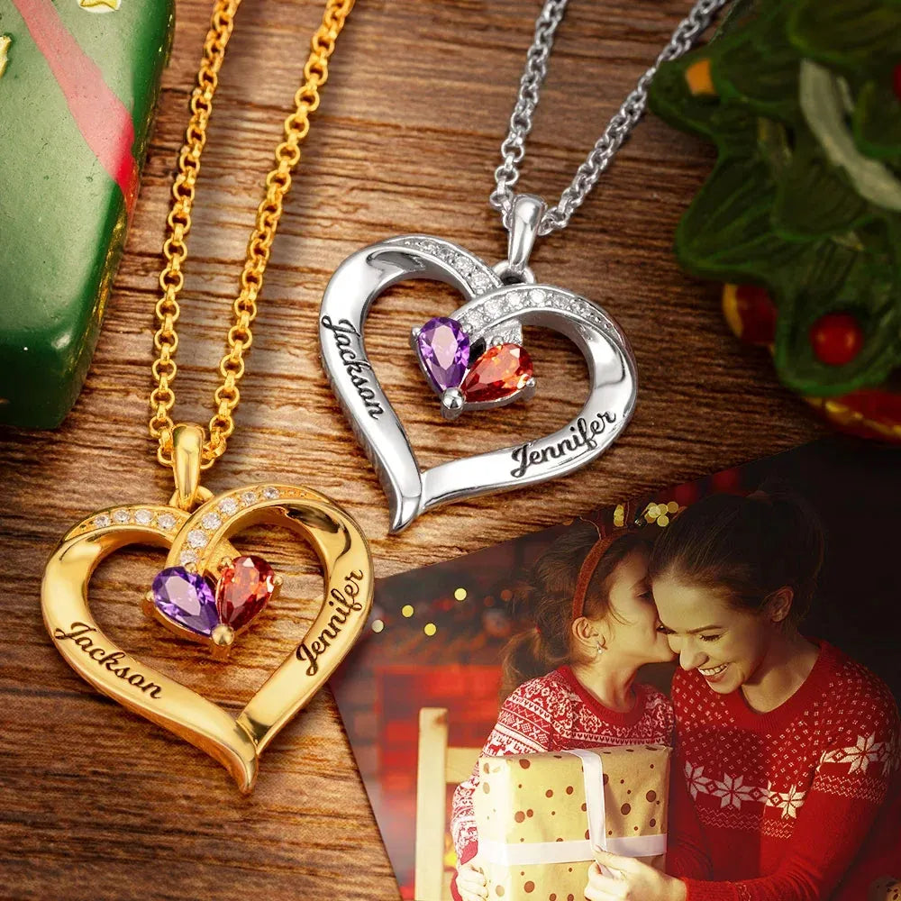 Dual Birthstone Heart Necklace
