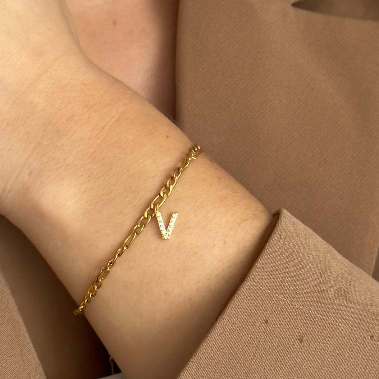Figaro Initial Bracelet – Gold Plated Zirconia