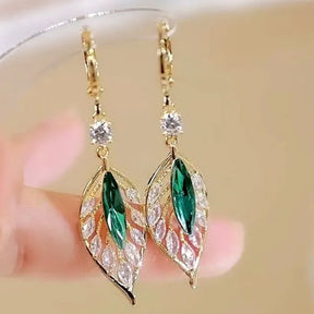 Green Gemstone Leaf Earrings Novaryss 07