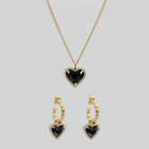 Onyx Heart Necklace & Earrings Gift Set