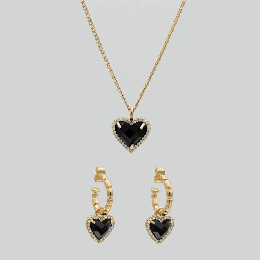 Onyx Heart Necklace & Earrings Gift Set
