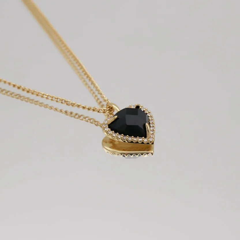 Onyx Heart Necklace & Earrings Gift Set