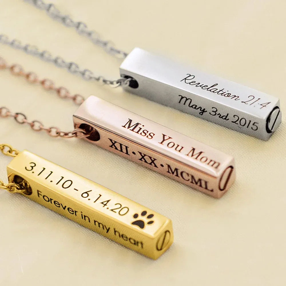 Personalised Bar Urn Ashes Necklace W/ Engraved Memorial Keepsake
