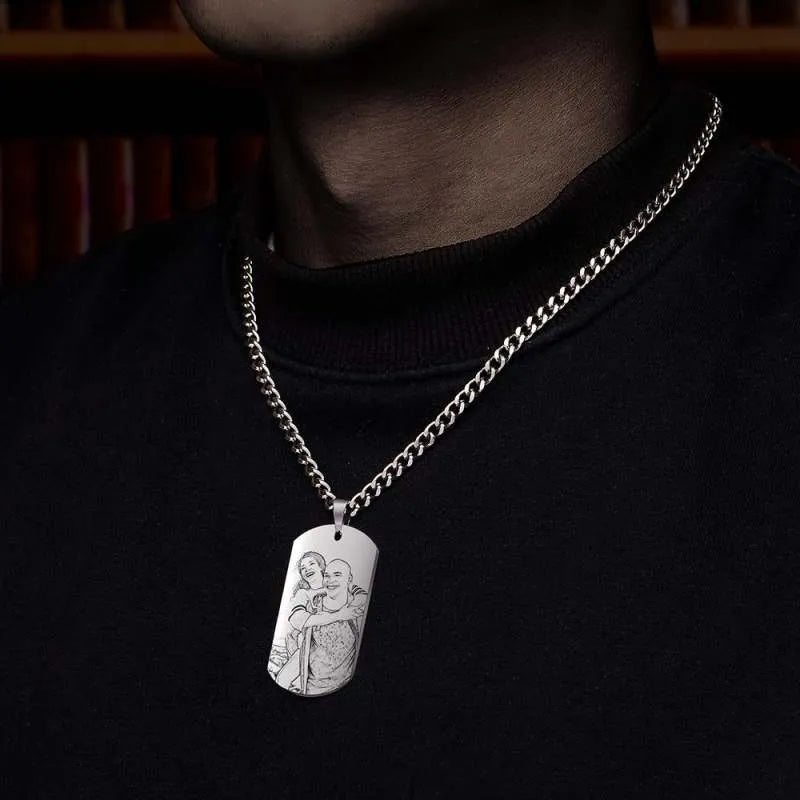 Personalised Men’s Photo Engraved Tag Necklace