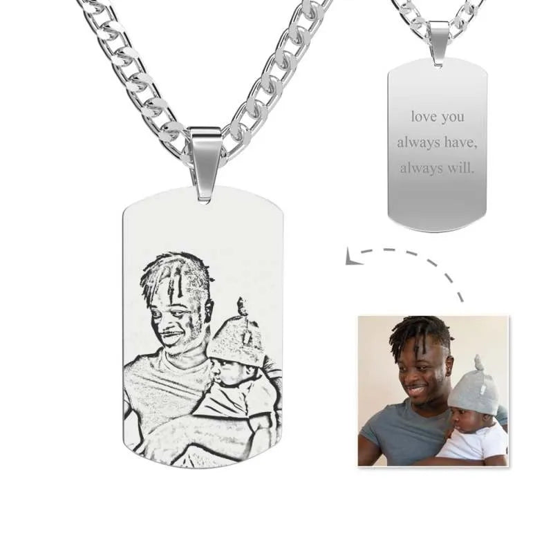 Personalised Men’s Photo Engraved Tag Necklace