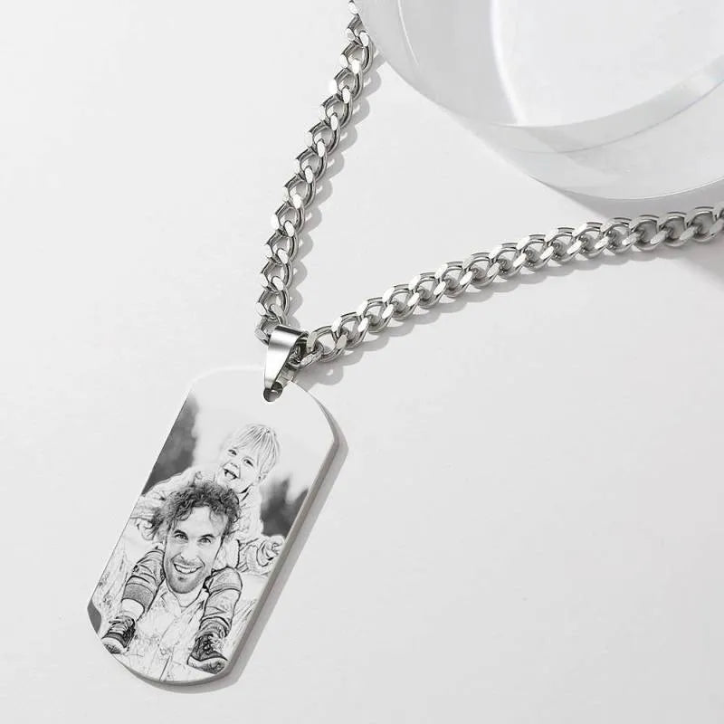 Personalised Men’s Photo Engraved Tag Necklace
