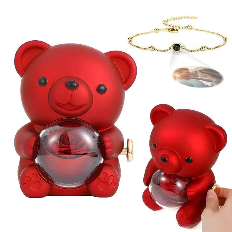 Personalised Projection Photo Bracelet & Rose Bear Gift Box