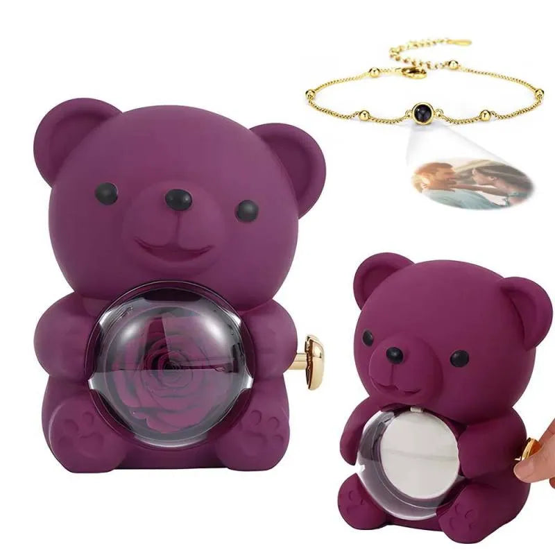 Personalised Projection Photo Bracelet & Rose Bear Gift Box