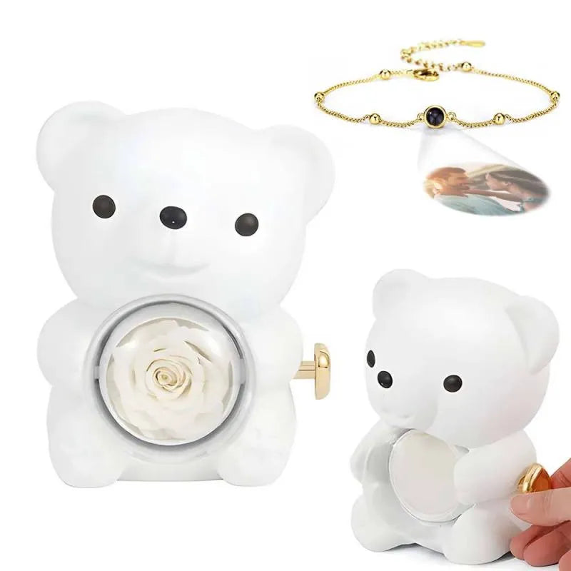Personalised Projection Photo Bracelet & Rose Bear Gift Box