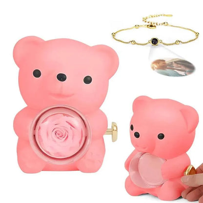 Personalised Projection Photo Bracelet & Rose Bear Gift Box