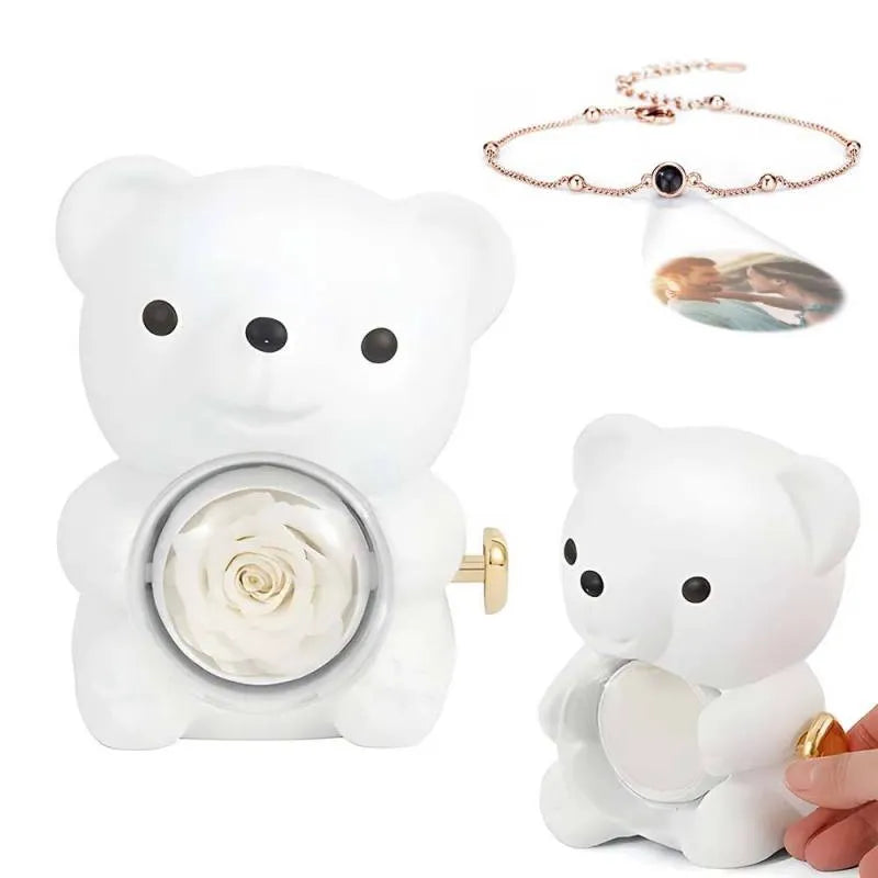 Personalised Projection Photo Bracelet & Rose Bear Gift Box