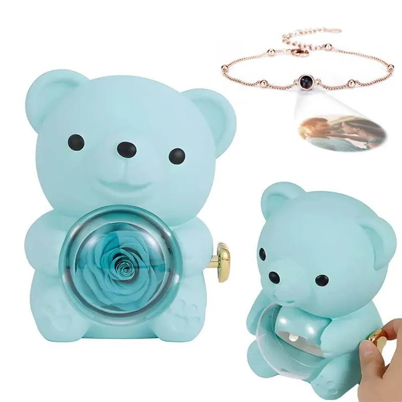 Personalised Projection Photo Bracelet & Rose Bear Gift Box