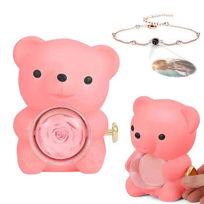 Personalised Projection Photo Bracelet & Rose Bear Gift Box