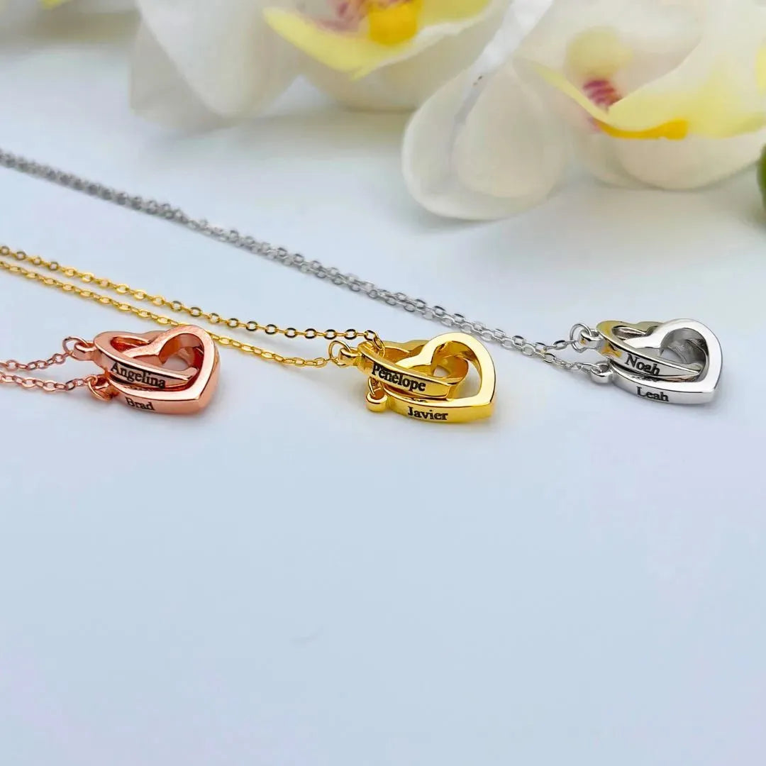 Personalised Two Hearts Necklace with Eternal Rose Box