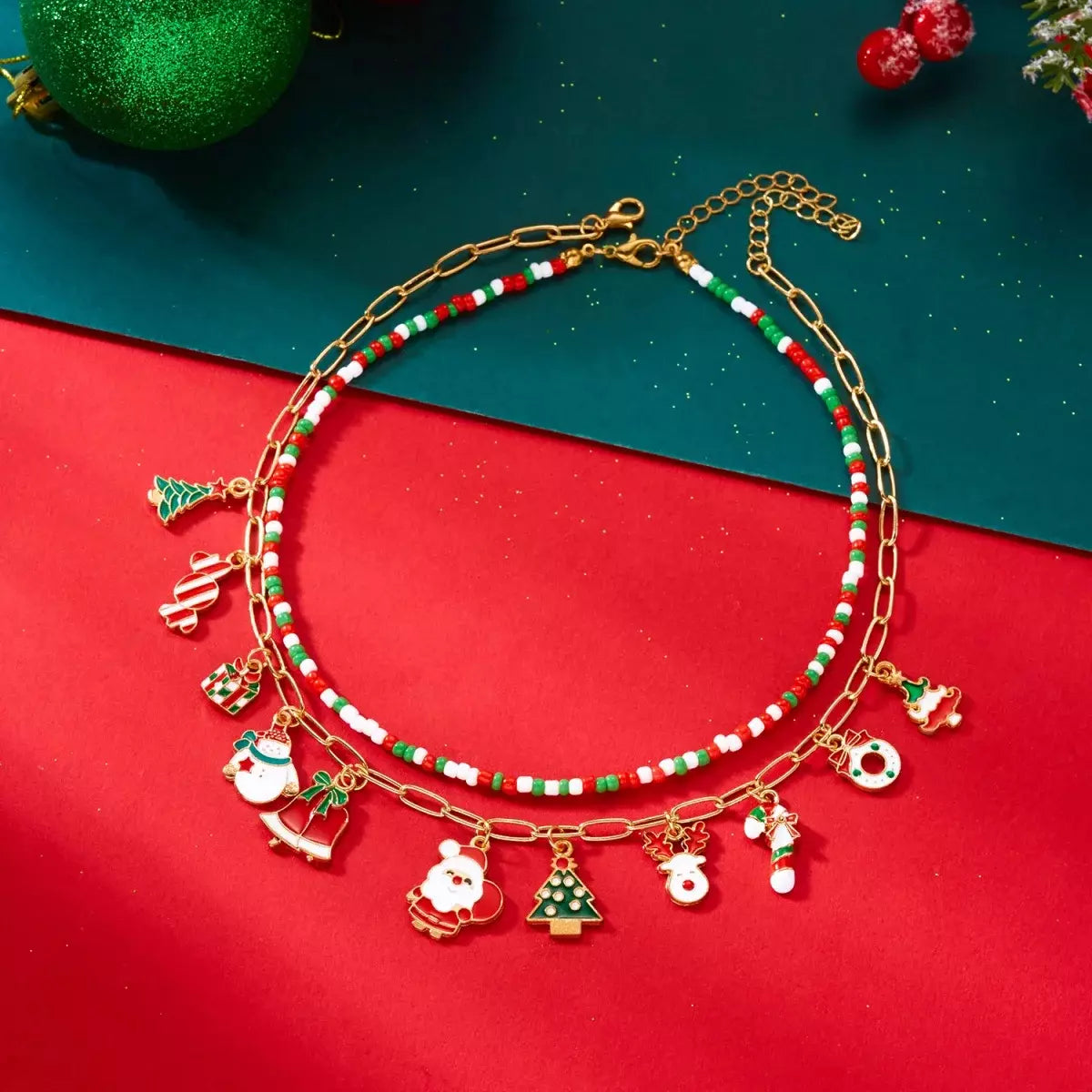 Christmas Layered Charm Necklace