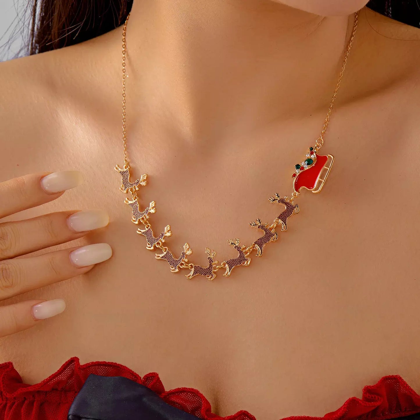 Christmas Reindeer Sleigh Necklace