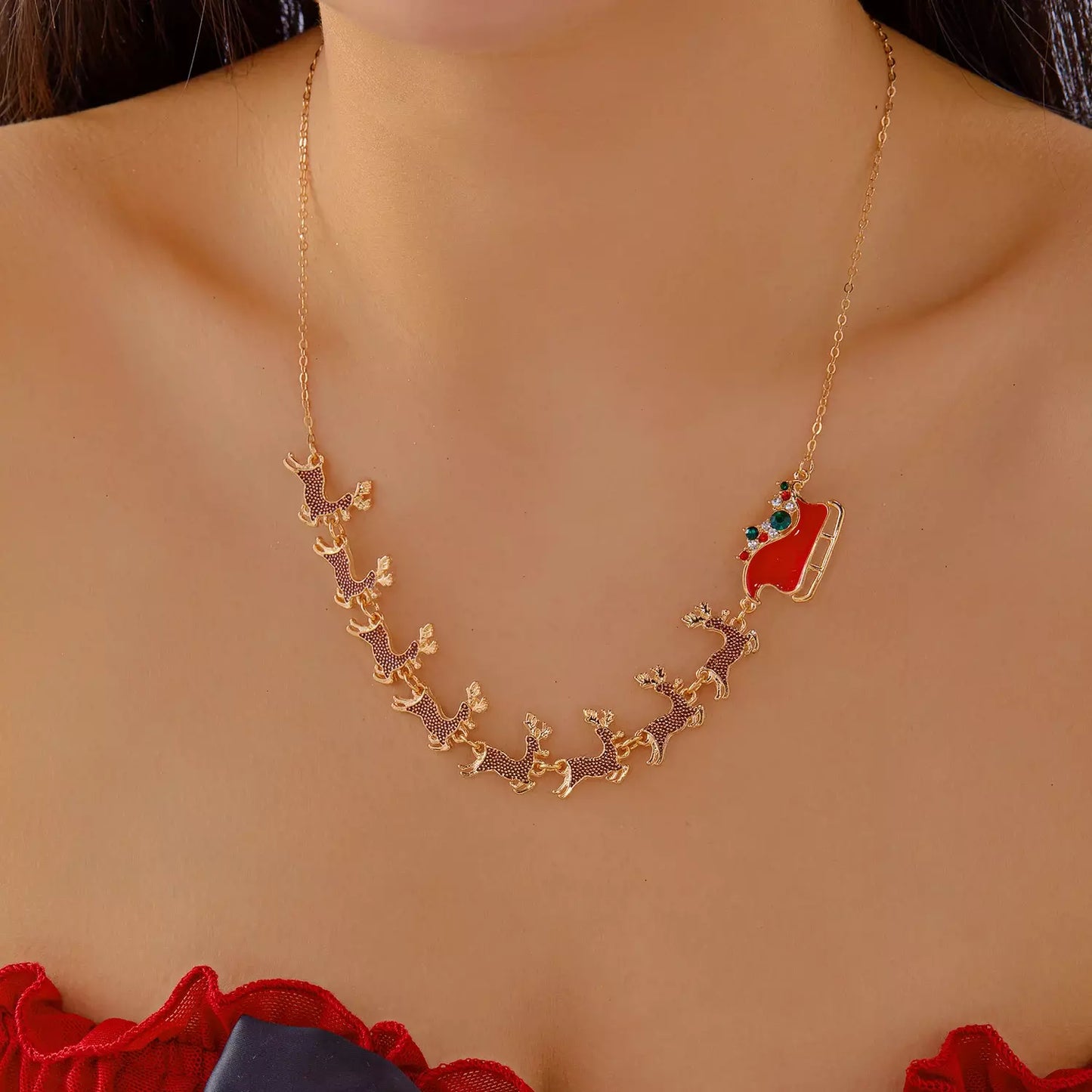Christmas Reindeer Sleigh Necklace