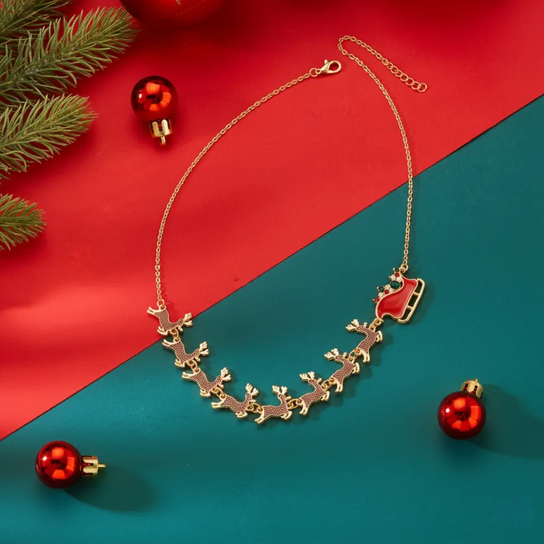Christmas Reindeer Sleigh Necklace