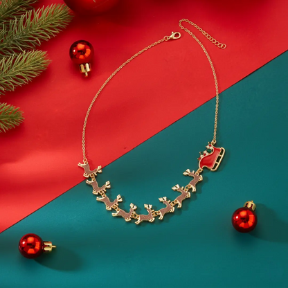 Christmas Reindeer Sleigh Necklace
